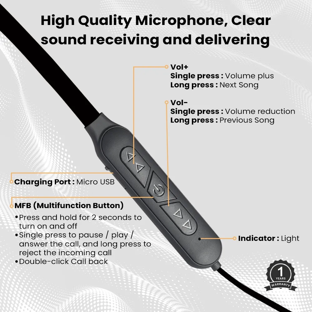EVM Bluetooth Neckband Earphone Ensport (NB-027) Black view 6